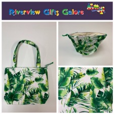 Medium Tote Bag with Zip - Tropical Leaves on White Medium Tote Bag with Zip - Tropical Leaves on White